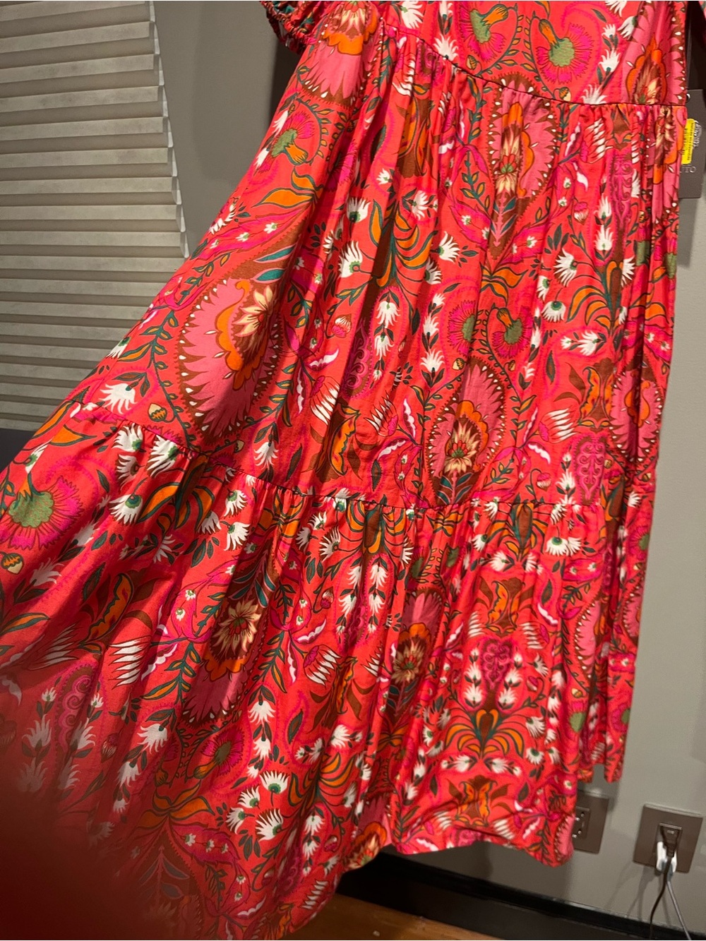 Vince Camuto Bright Pink Floral Paisley Tiered Maxi Dress